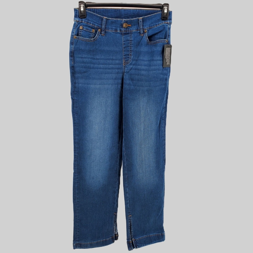 Denim & Co Adaptive Jeans Straight Leg Crop Denim Medium Wash Size 8 Stretch New